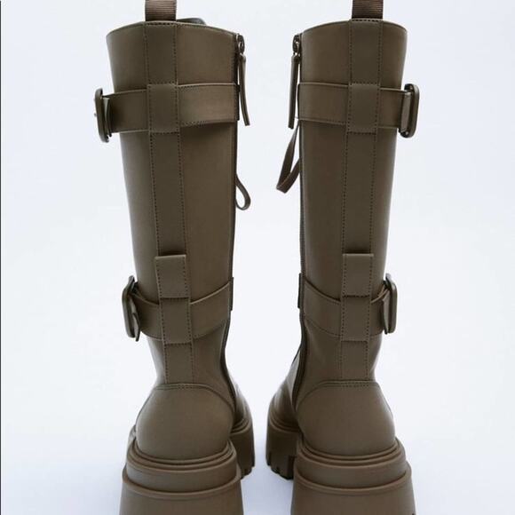 ZARA BLOGGER FAVORITE WAXED FINISH LACED BOOTS 10 army green combat viral TikTok - Picture 14 of 14